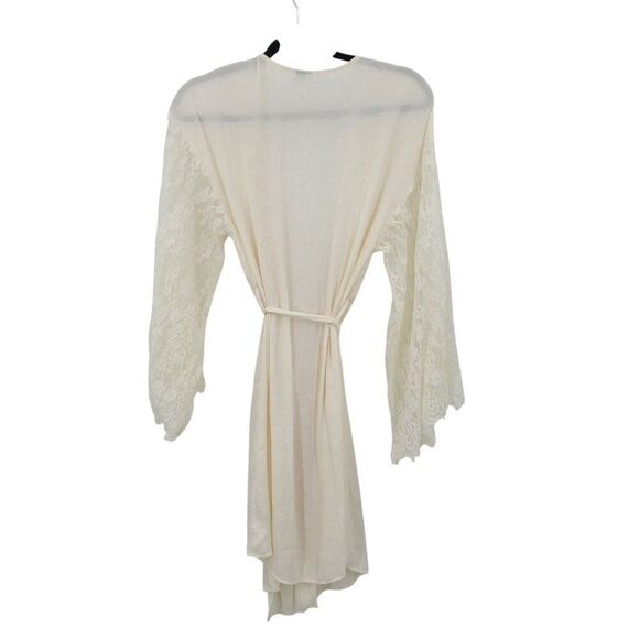 Vintage-Inspired Cream Robe Sz S Sheer Lace Kimono Sleeves Waist Tie Bridal - Picture 6 of 9